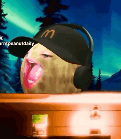 Peanut Wearing Headphones and McDonald's Hat