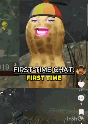 Peanut With Hat Saying First Time Chat