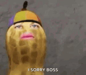 Peanut Woman Face in Rainbow Hat Saying I Sorry Boss