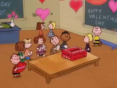 Peanuts Characters Dropping Snoopy Valentines Letter In Box GIF