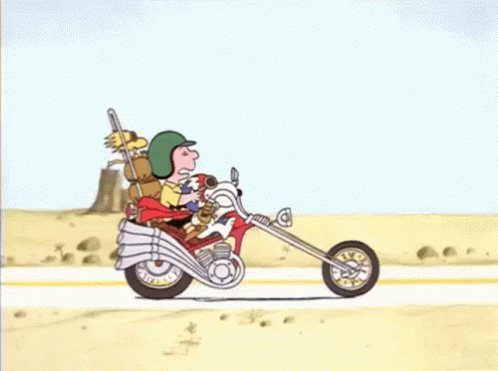 Peanuts Charlie Brown And Snoopy Riding Motorcycle GIF
