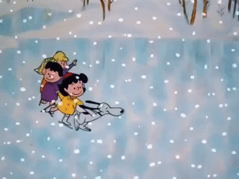Peanuts Merry Christmas Characters Chain Skating GIF