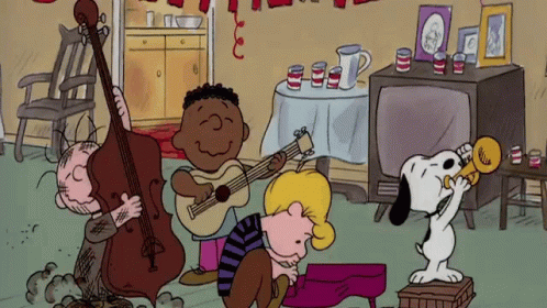 Peanuts Merry Christmas Characters Playing Instruments GIF