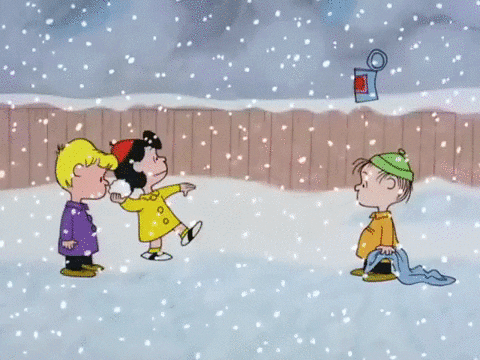 Peanuts Merry Christmas Characters Throwing Snowballs GIF
