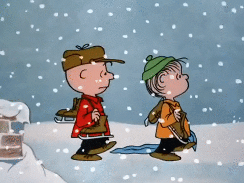 Peanuts Merry Christmas Charlie And Linus Under Snowfall GIF