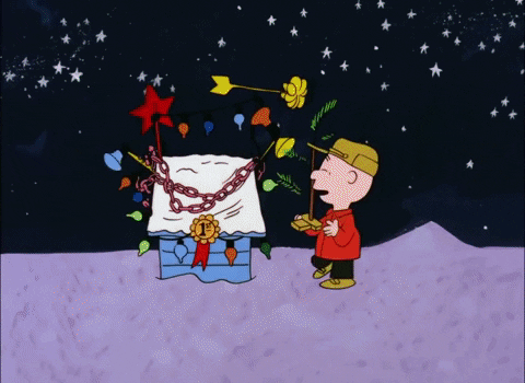 Peanuts Merry Christmas Charlie Brown And Decorated House GIF