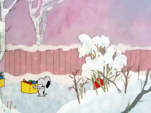 Peanuts Merry Christmas Snoopy Decorating Dog House GIF