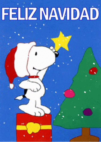 Peanuts Merry Christmas Snoopy Putting Star On Treetop GIF