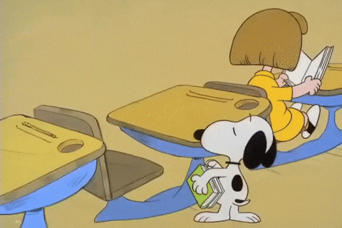 Peanuts Scene Snoopy Sitting To His Chair GIF