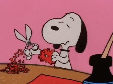 Peanuts Snoopy Cutting Out Gifts For Valentines GIF