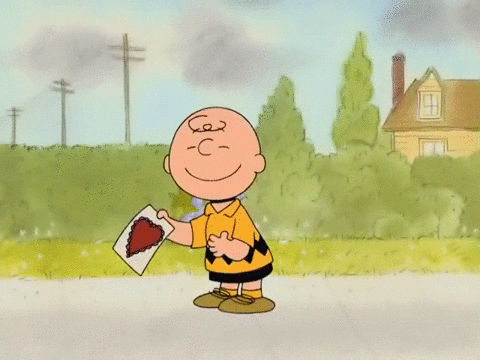 Peanuts Snoopy Valentines Day Charlie Holding Heart Letter GIF