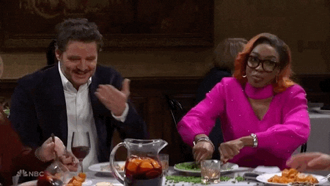 Pedro Pascal Eating Sandwich Hilarious Table GIF