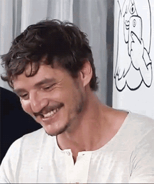 Pedro Pascal Looking Up Happy Laughing GIF
