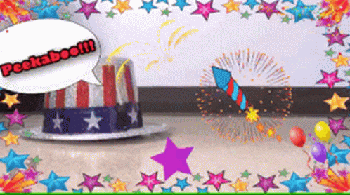 Peekaboo Speech Bubble Above Patriotic Hat