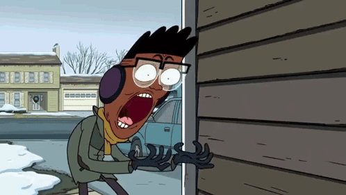 Peeking Cartoon Character With Glasses and Ear Muffs in Doorway