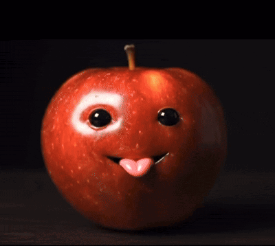 Peeled Apple With Knife Sticking Through GIF