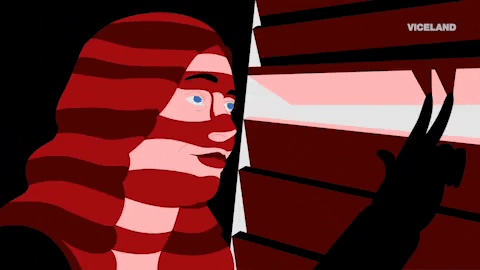 Peeping Tom Cartoon Lady Behind Blinds GIF