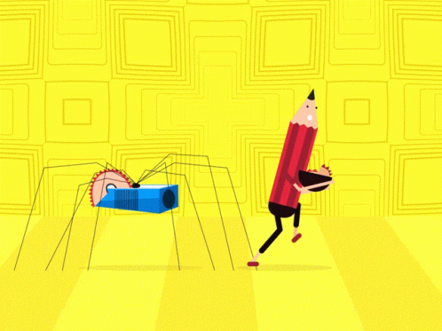 Pencil Walk With Spider Sharpener GIF