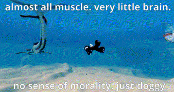 Penguin and Fish with Almost All Muscle Very Little Brain