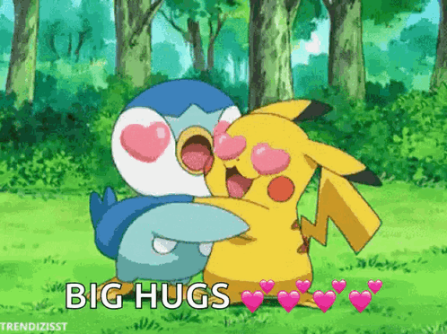 Penguin and Pikachu Hugging Big Hugs