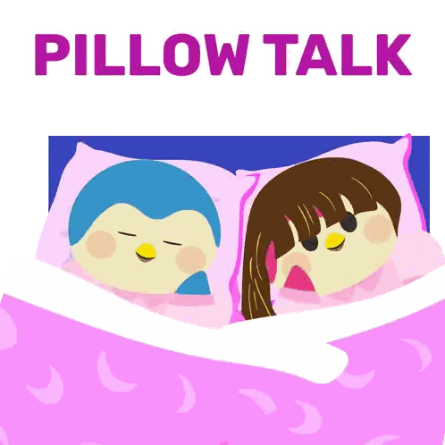 Penguin and Woman Lying in Bed Pillow Talk