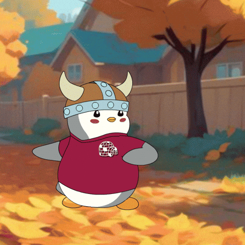 Penguin Armor Costume Throws Rake Fall Leaf GIF