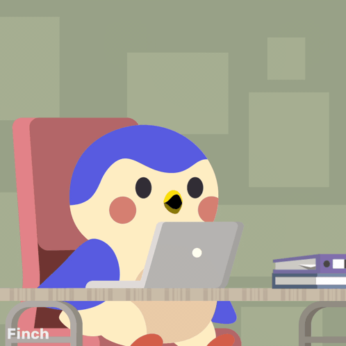 Penguin at Desk With Laptop Finch