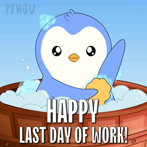 Penguin Bathing in Wooden Bucket Happy Last Day of Work