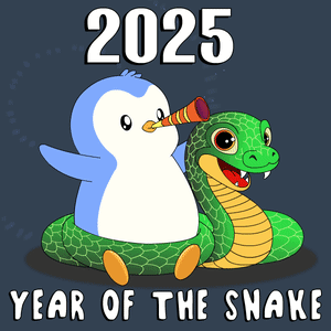 Penguin Blowing Horn, Snake 2025 Year Of Snake GIF