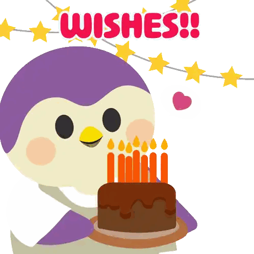 Penguin Blowing Out Birthday Candles
