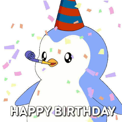 Penguin Blowing Party Horn With Happy Birthday