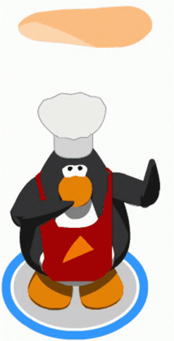 Penguin Chef Spinning Pizza Dough GIF
