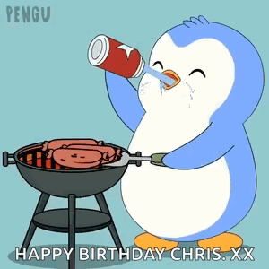 Penguin Cooking Sausages and Drinking