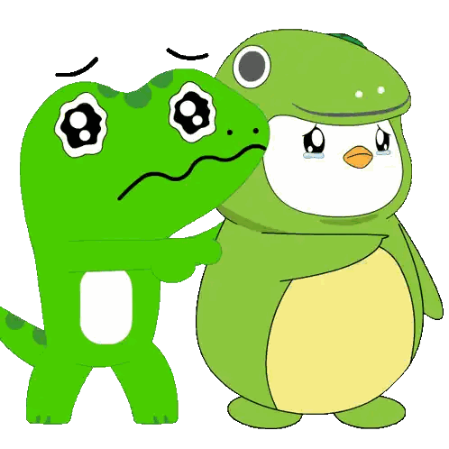 Penguin Crying Next to Frog