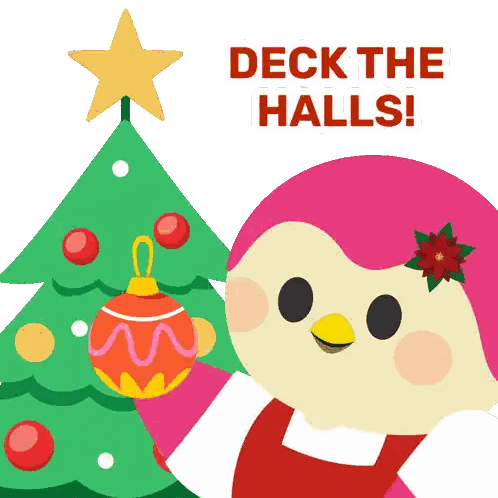 Penguin Decorating Christmas Tree Deck the Halls