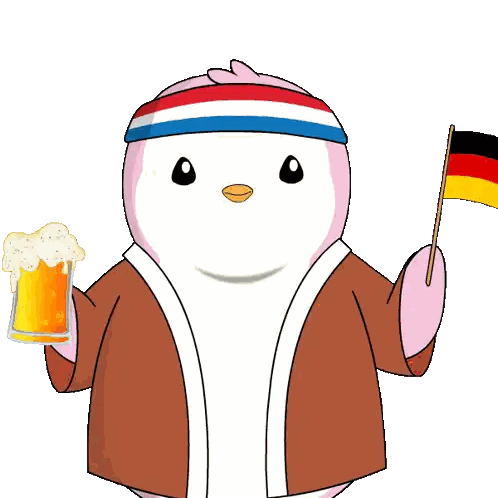 Penguin Drinking Beer and Flag
