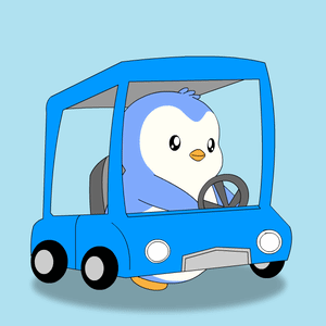 Penguin Driving Blue Car