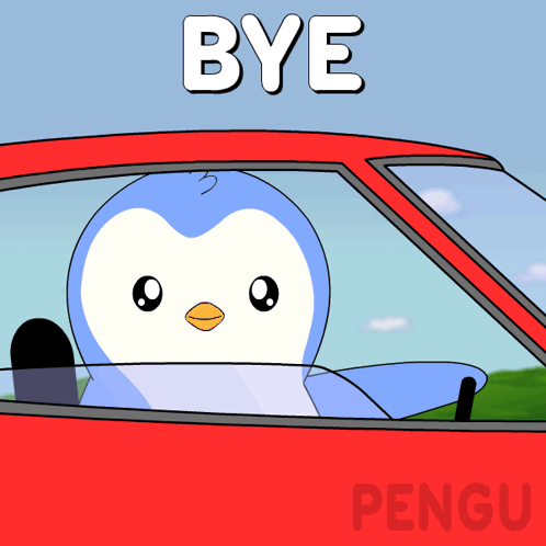 Penguin Driving Car Saying Bye