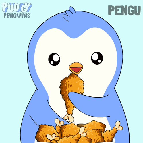 Penguin Eating Fried Chicken With Pengu Label