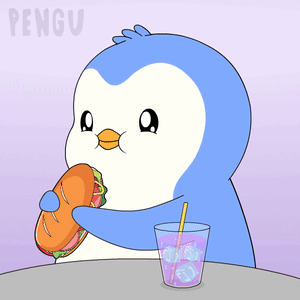 Penguin Eating Sandwich And Drinking Iced Tea GIF