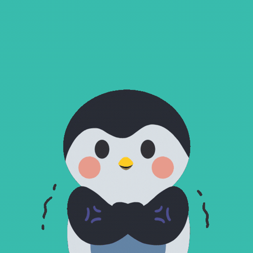 Penguin Flexing Muscles On Green Background GIF
