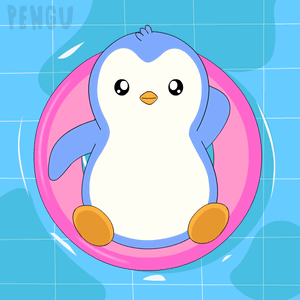 Penguin Floating On Pink Inflatable Ring GIF