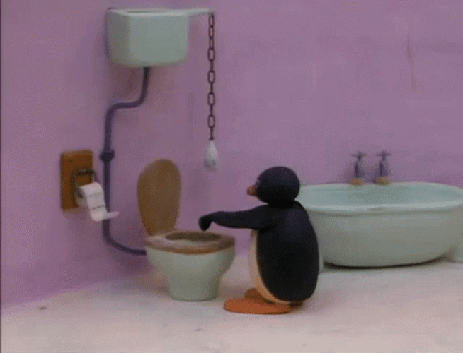 Penguin Flushing Toilet Clay Art GIF