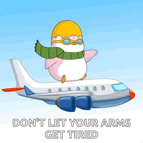 Penguin Flying Over Airplane Don T Let Arms Get Tired
