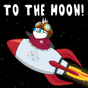 Penguin Flying Rocket to the Moon