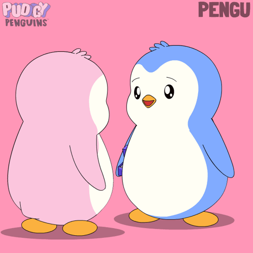 Penguin Giving Ring to Another Penguin With Name Pengu