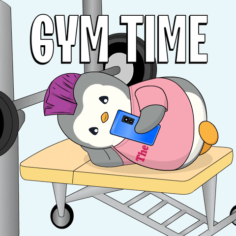 Penguin Go To The Gym Time Uses Phone GIF