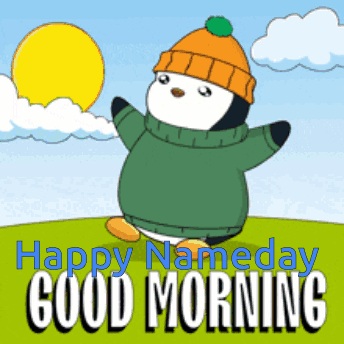 Penguin Green Sweater Orange Hat Happy Nameday Good Mor