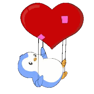 Penguin Hanging From Heart Balloon