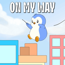 Penguin Hanging From Rope On My Way GIF
